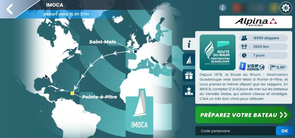 Fiche de la course IMOCA de la Route du Rhum - Destination Guadeloupe dans Virtual Regatta, avec le parcours de Saint-Malo à Pointe-à-Pitre