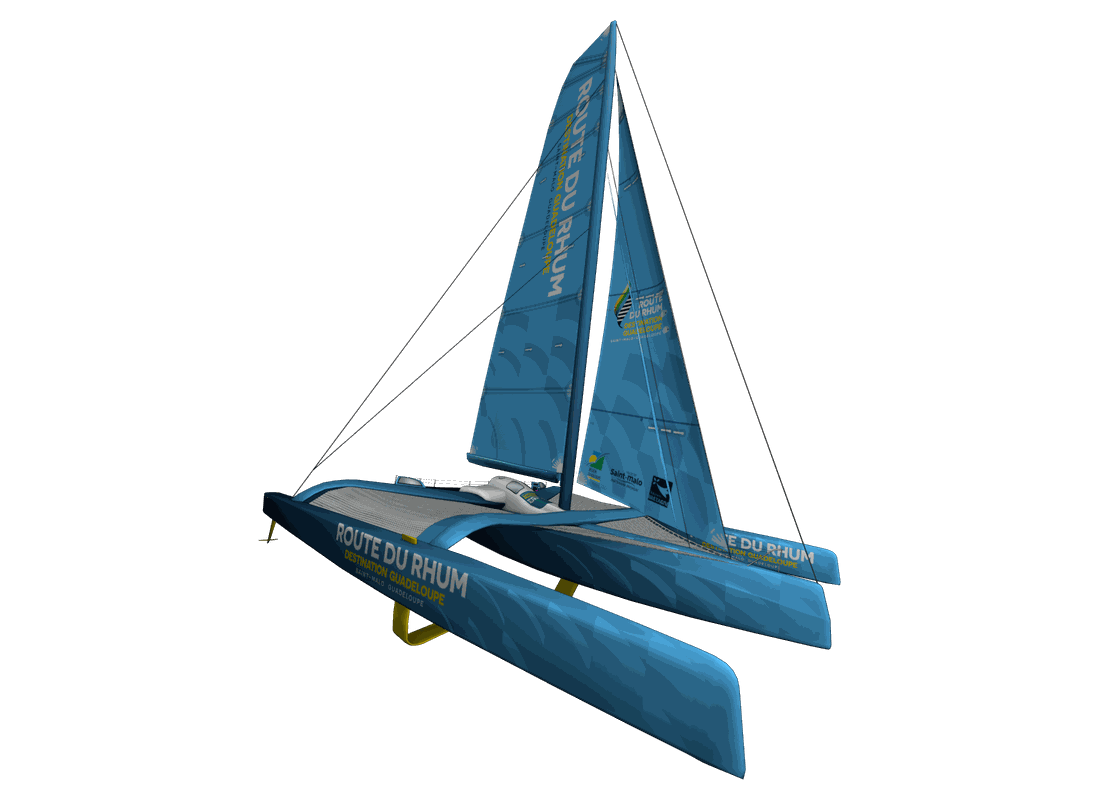 Un Ocean Fifty aux couleurs du skin officiel de la Route du Rhum - Destination Guadeloupe dans Virtual Regatta